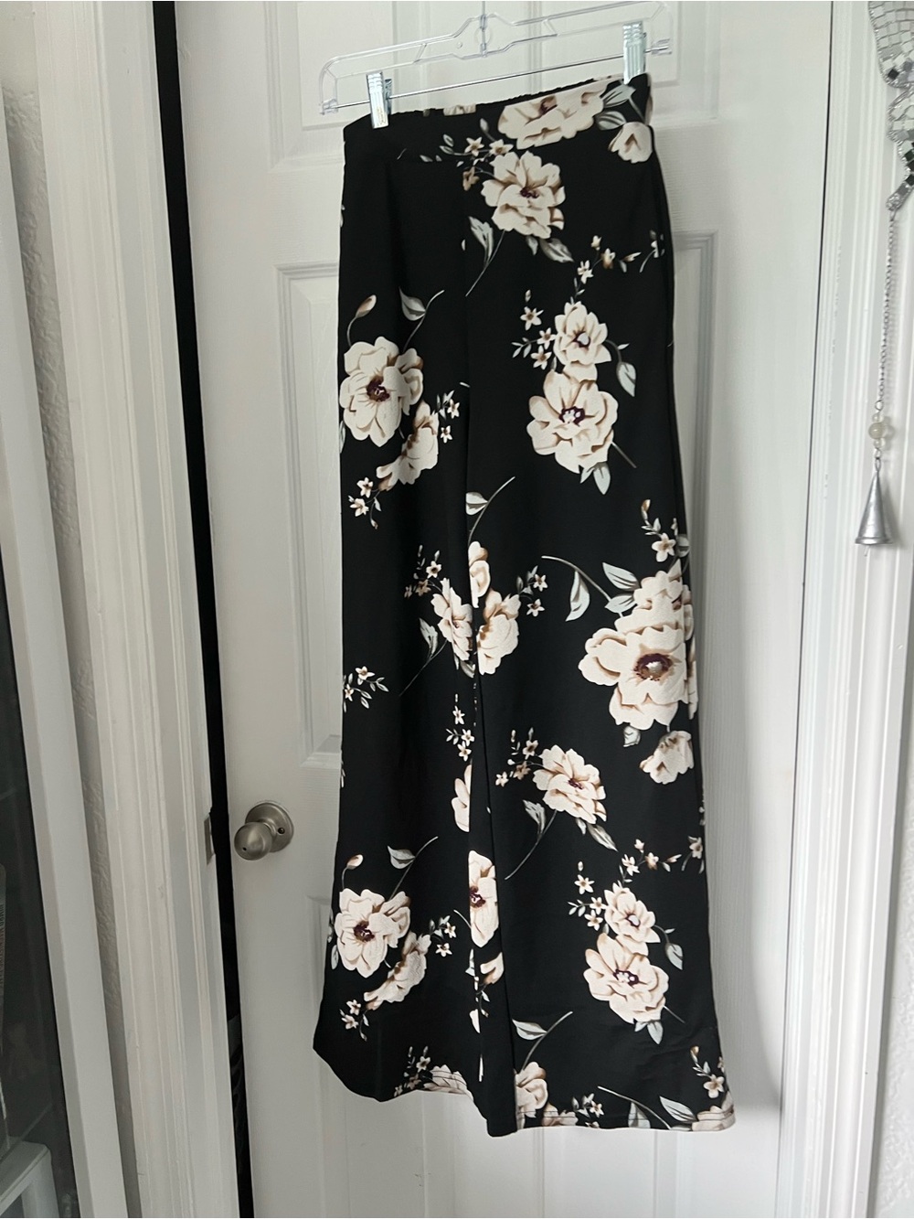 SHEIN Black Maxi Skirt with Cream Floral Print